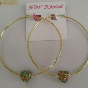 Betsey Johnson BOOM PAVE HEART HOOPS